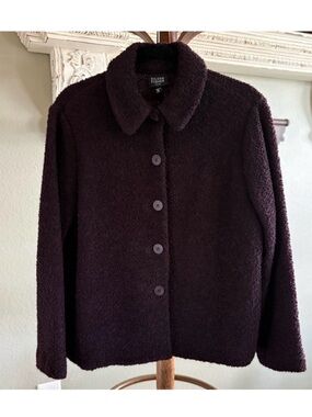 EILEEN FISHER Wool Blend Boucle Eggplant Purple Coat with Pockets | Size M Petit